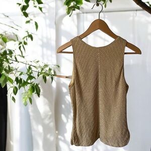 Carmen Marc Valvo Collection gold bead knit sleeveless cocktail black tie top L